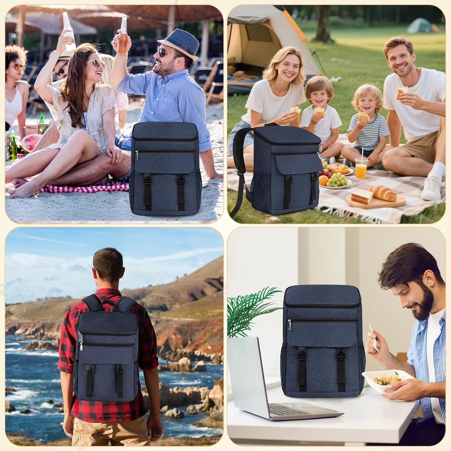 Camping Cooler Backpack 50 Can, Large Capacity Cooler Bag Insulated Compartments Thermal Pocket, Leakproof & Lightweight Travel Cooler Bag, Waterproof Picnic Camping Beach Bag, Blue