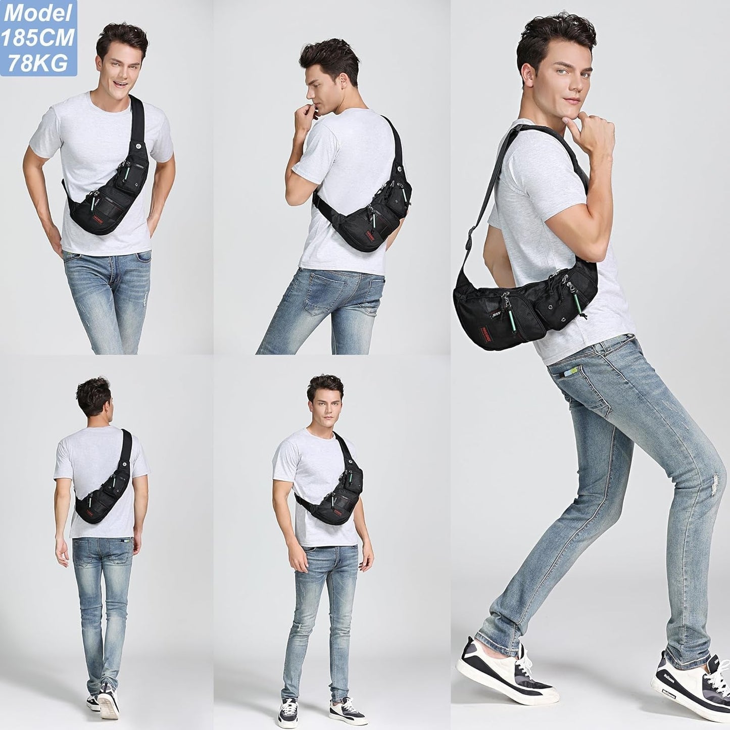 Sling Bag Chest Shoulder Backpack Crossbody Bags Casual Daypack for Men Women (Black-2854)