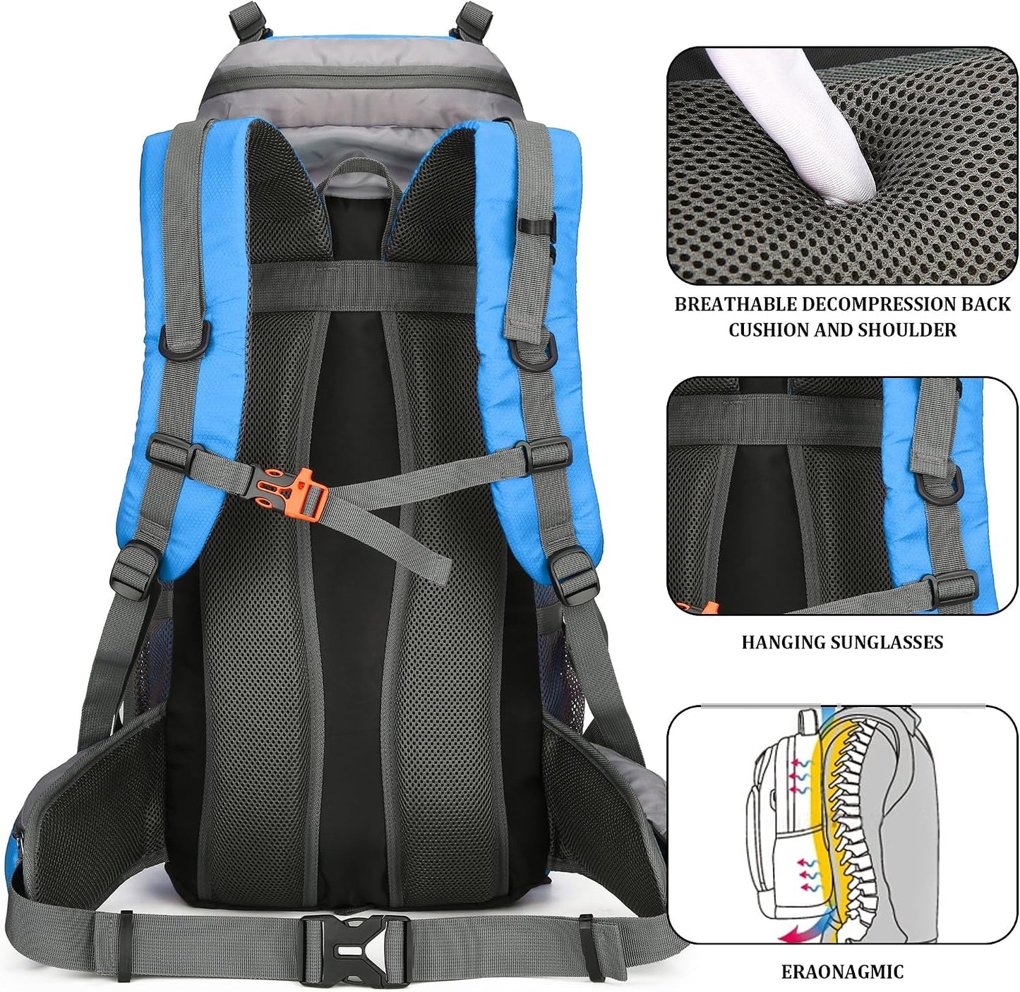 75L Hiking Backpack with Rain Cover Waterproof Camping Backpack Shoes Warehouse for Men Women, Frameless