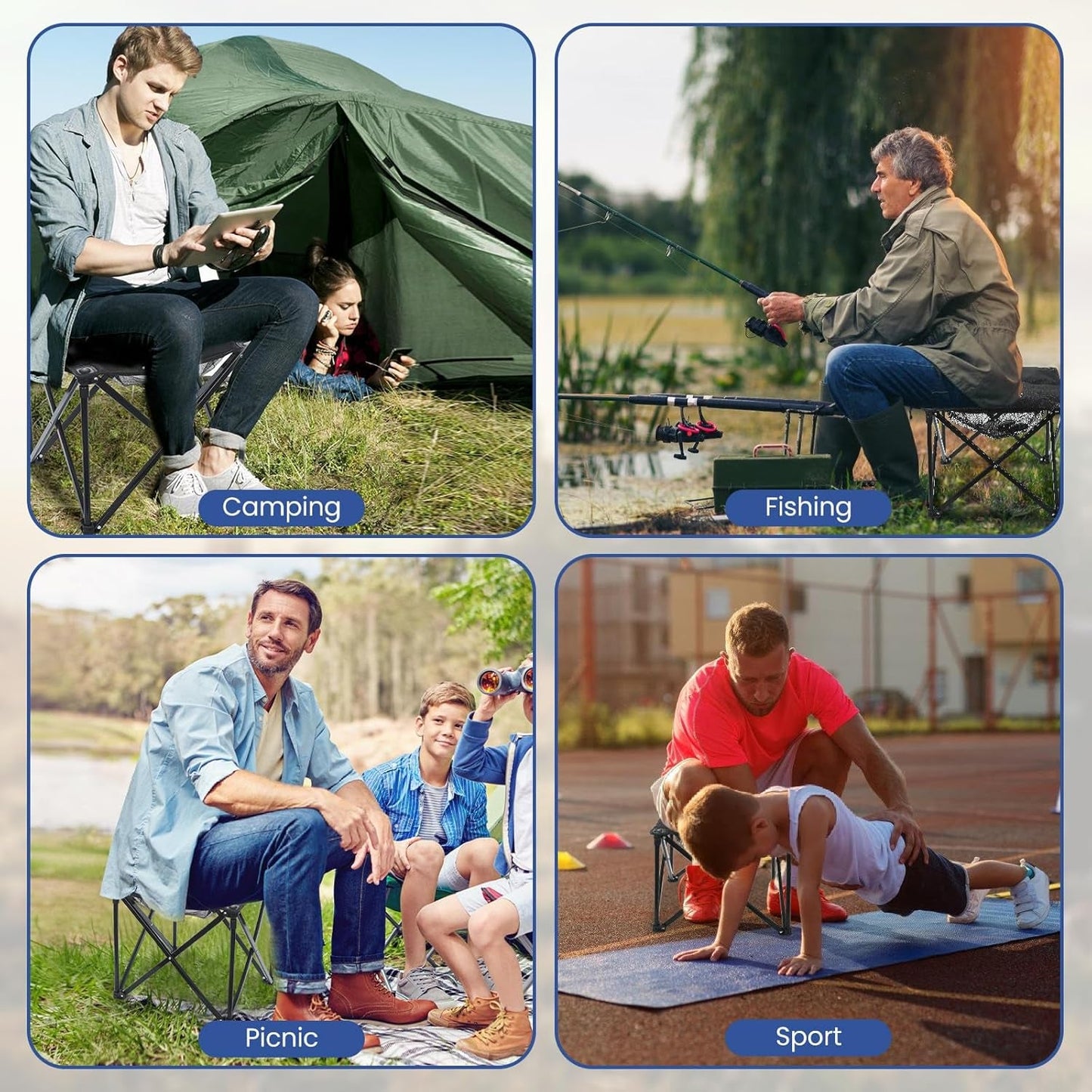 Padded Camping Stool, 18 Inch Oversized Camping Foot Rest, 500Lb Outdoor Folding Camp Chair Portable Camping Ottoman for Camping Gardening W/Storage Net, Carry Bag (2, Black)