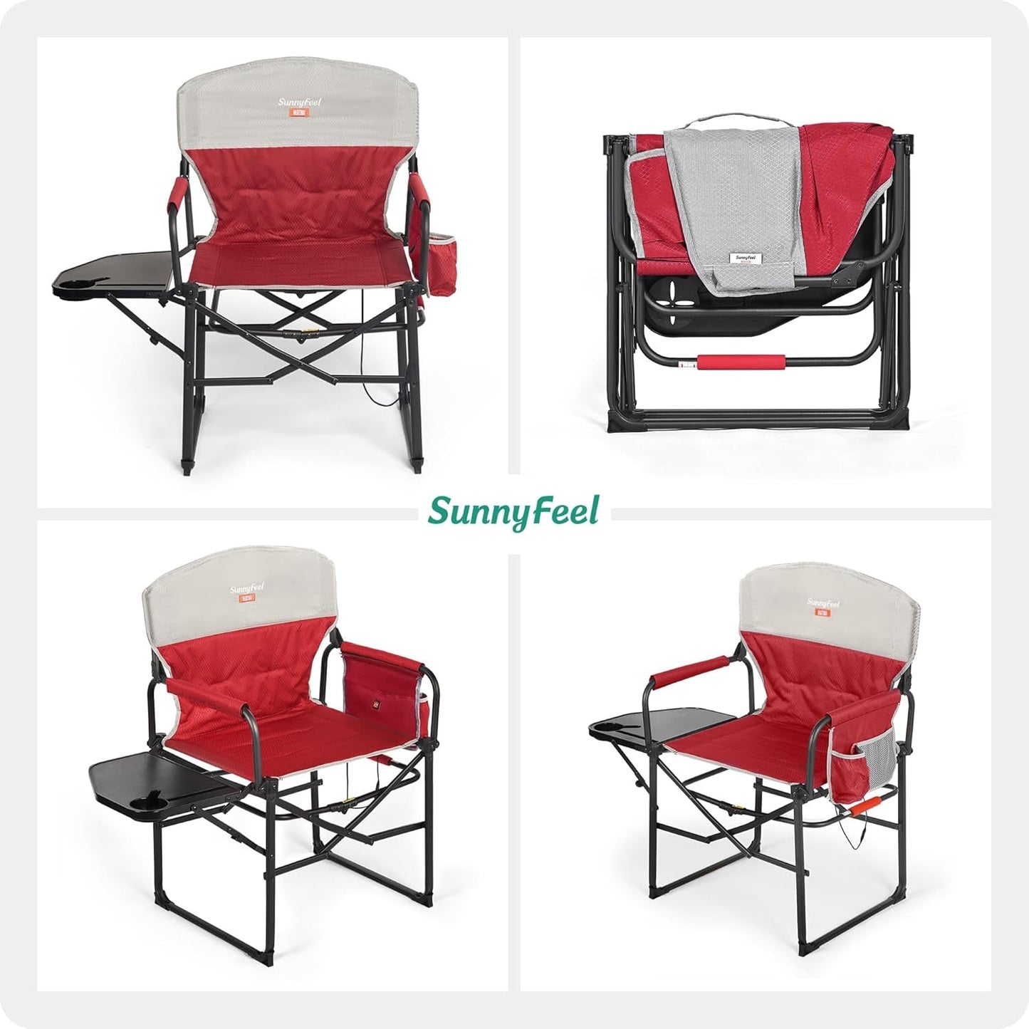 Heated Camping Directors Chair, Heavy Duty,Oversized Outdoor Portable Heating Folding Chair with Side Table, Pocket for Beach, Fishing,Trip,Picnic,Lawn,Concert Foldable Camp Chairs