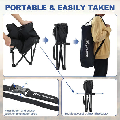 Padded Camping Stool, 18 Inch Oversized Camping Foot Rest, 500Lb Outdoor Folding Camp Chair Portable Camping Ottoman for Camping Gardening W/Storage Net, Carry Bag (2, Black)