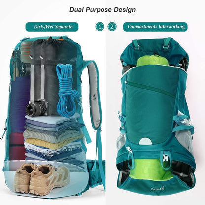50L Hiking Backpack Travel Bag Waterproof Camping Rucksack with Rain Cover Lightweight Backpacking Backpack