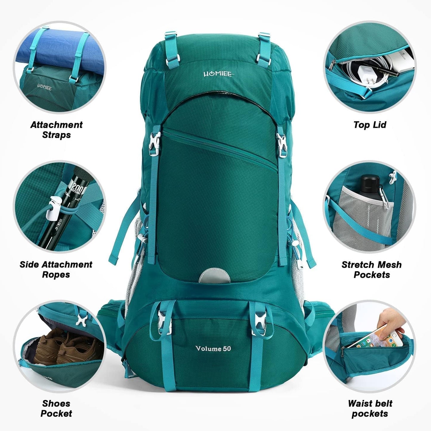 50L Hiking Backpack Travel Bag Waterproof Camping Rucksack with Rain Cover Lightweight Backpacking Backpack
