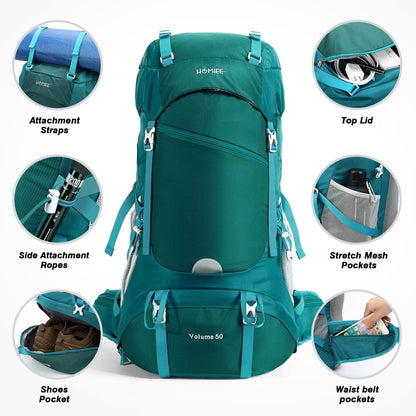 50L Hiking Backpack Travel Bag Waterproof Camping Rucksack with Rain Cover Lightweight Backpacking Backpack