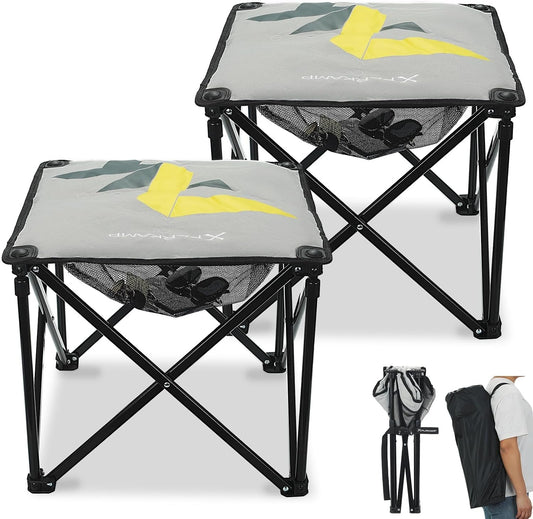 Padded Camping Stool, 18 Inch Oversized Camping Foot Rest, 500Lb Camping Chairs Outdoor Footstool Portable Camping Ottoman for Camping Gardening Fishing W/Storage Net Carry Bag (2, Grey)