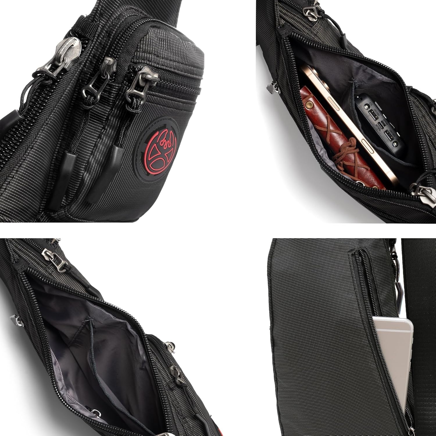 Sling Bag Chest Shoulder Backpack Crossbody Bags Casual Daypack for Men Women (Black-2620N)