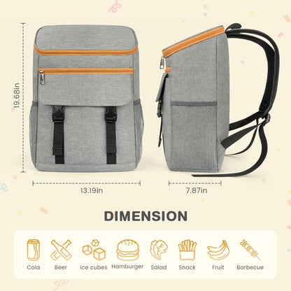 Camping Cooler Backpack 50 Can, Large Capacity Cooler Bag Insulated Compartments Thermal Pocket, Leakproof & Lightweight Travel Cooler Bag, Waterproof Picnic Camping Beach Bag, Gray
