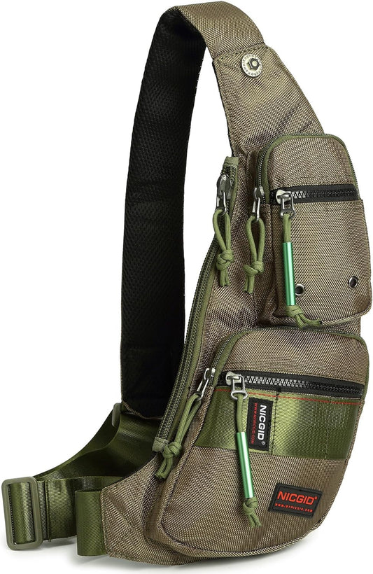 Sling Bag Chest Shoulder Backpack Crossbody Bags Casual Daypack for Men Women (Army Green-2854)