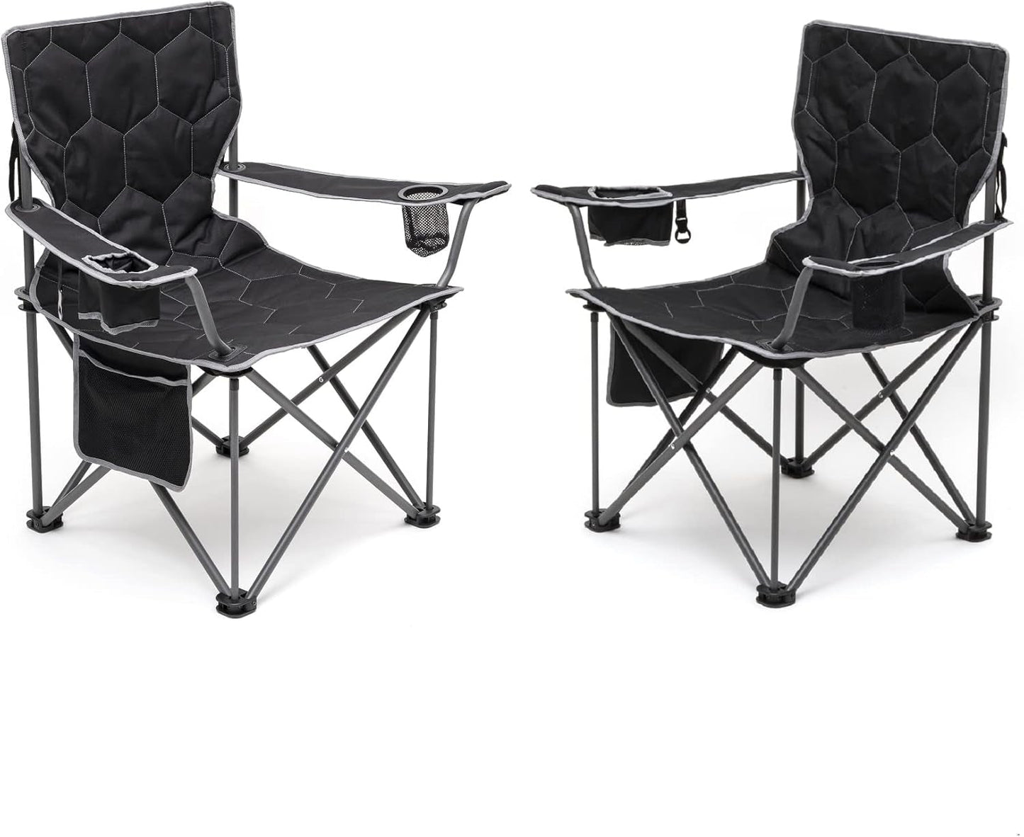 Camping Chair for Adults, Heavy Duty 500LBS Black 2 Pack | Padded Oversized Camping Chair with Cup Holder & Side Pocket. Portable Folding Lawn Chair for Outdoor Beach Picnic Fishing