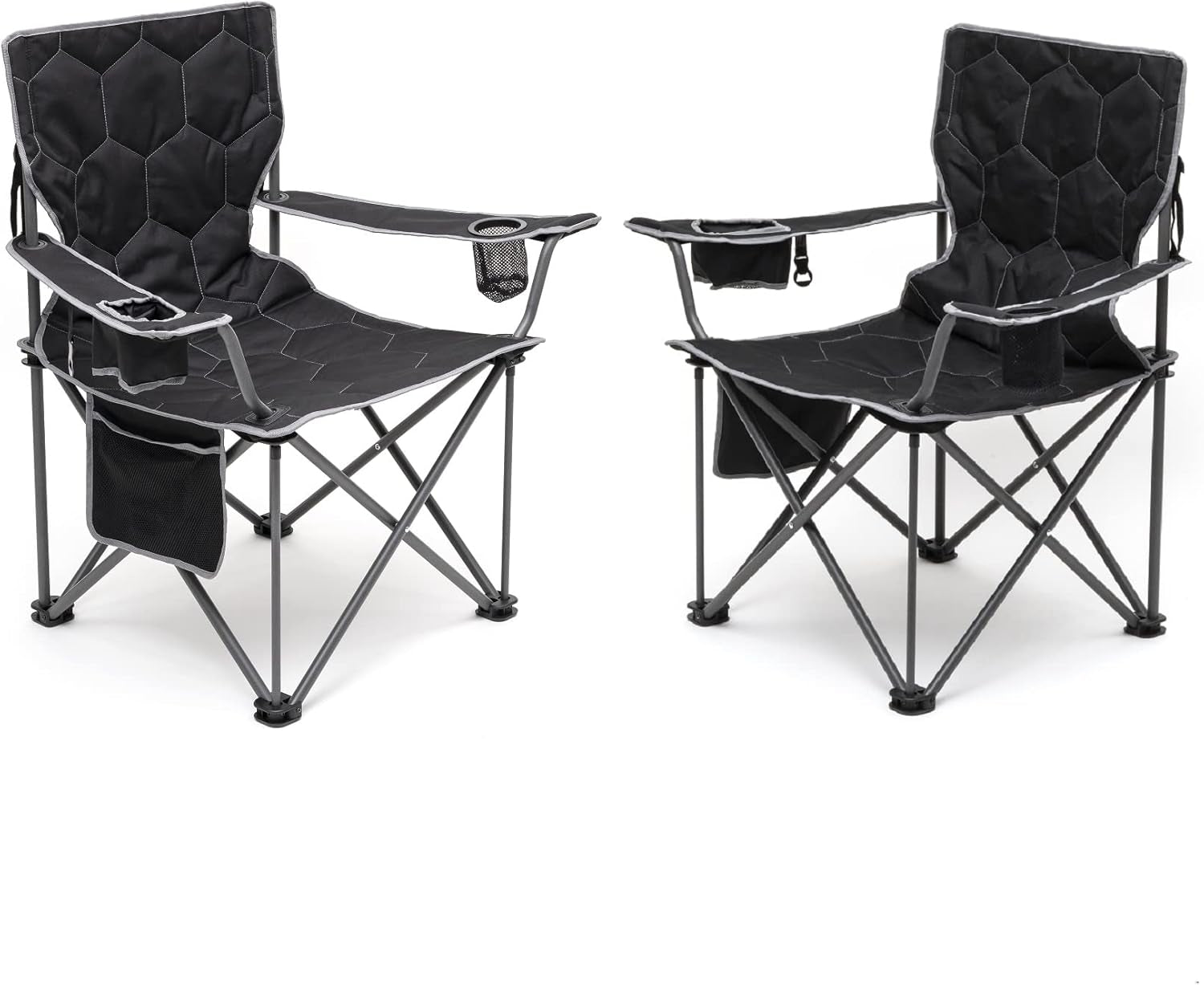 Camping Chair for Adults, Heavy Duty 500LBS Black 2 Pack | Padded Oversized Camping Chair with Cup Holder & Side Pocket. Portable Folding Lawn Chair for Outdoor Beach Picnic Fishing