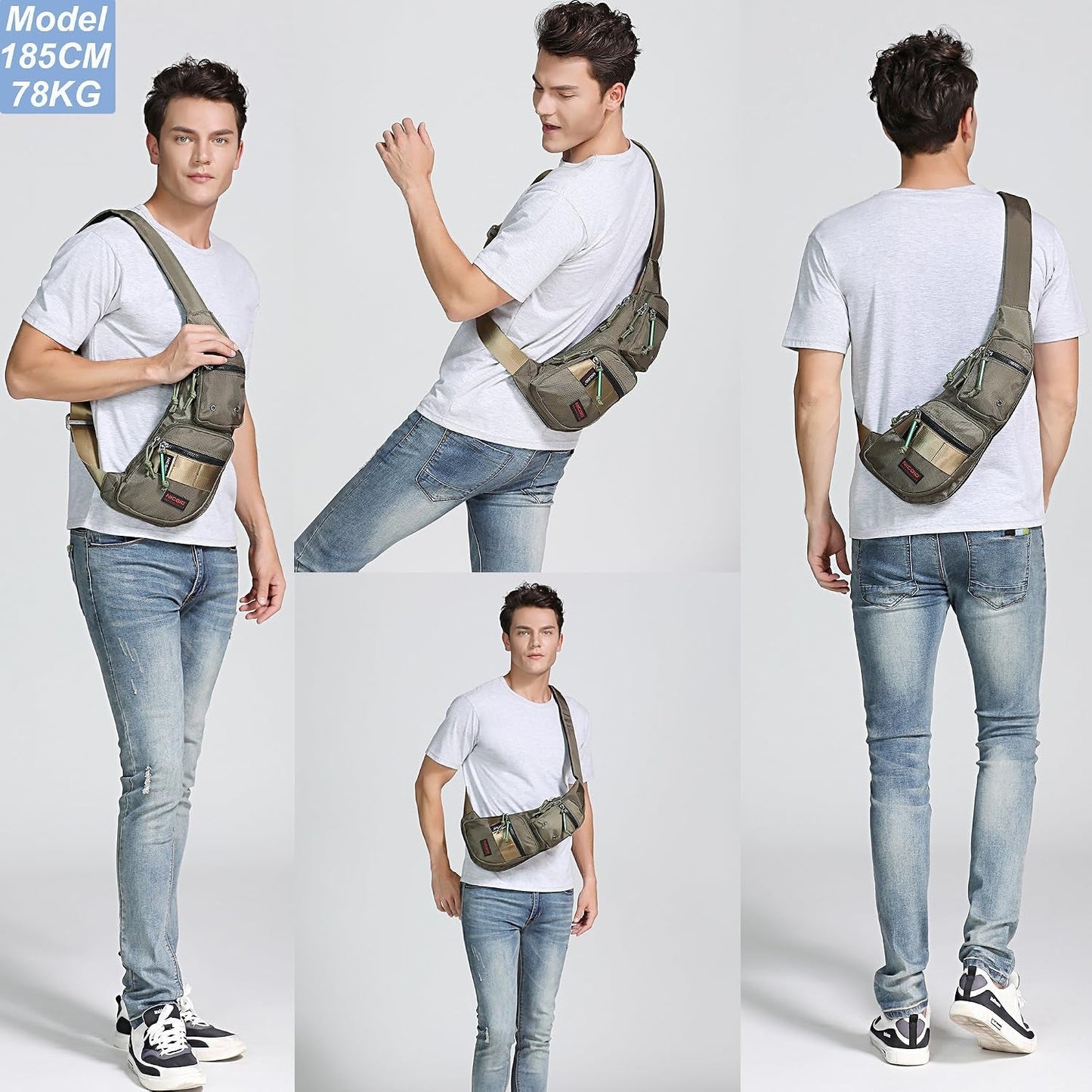 Sling Bag Chest Shoulder Backpack Crossbody Bags Casual Daypack for Men Women (Army Green-2854)