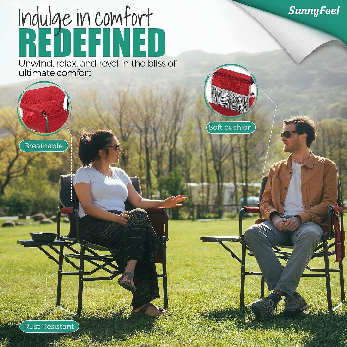 Camping Directors Chair, Heavy Duty,Oversized Portable Folding Chair with Side Table, Pocket for Beach, Fishing,Trip,Picnic,Lawn,Concert Outdoor Foldable Camp Chairs