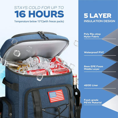 Cooler Backpack,50 Can Insulated Soft Backpack Cooler,Portable Lightweight Leakproof Cooler Bag,Large Capacity Beach Cooler,Waterproof Lunch Backpack for Men Women