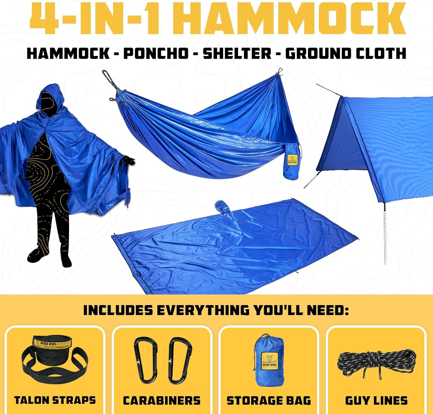 Camping Hammock – up to 500Lbs Portable Hammock with Tree Straps - Travel, Backpacking, Hiking, Outdoors Camping Gear - Single or Double