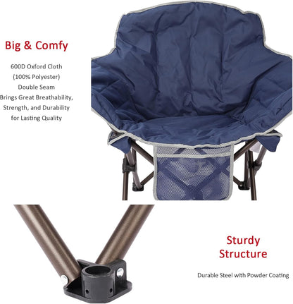Oversized Padded Camping Chairs for Adults, 500Lbs Capacity | Heavy Duty Folding Chair Large Sofa Chair, Portable Lawn Chair with Carry Bag & Side Pocket for Camping/Rv/Sports/Fishing