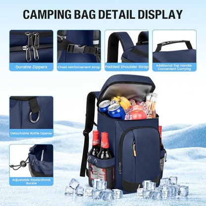 Cooler Backpack- 40 Cans Insulated Backpack Cooler for Men & Women Portable Leak Proof Lunch Backpack Cooler Bag for Beach Picnic Travel Work Camping Hiking-Blue