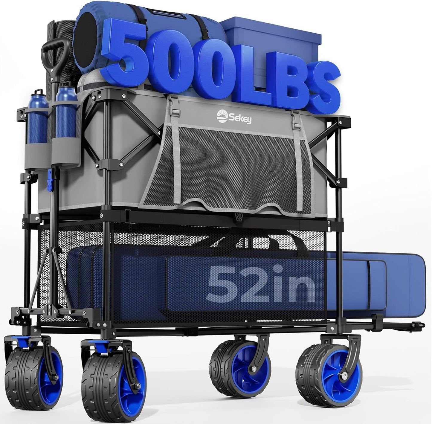 500LBS Heavy Duty Double Decker Wagon with Extender, 400L Large Capacity Collapsible Garden Cart Fits 10X10 Canopy, All-Terrain Big Wheels with Brakes, Foldable Utility Wagon for Sports, Camping