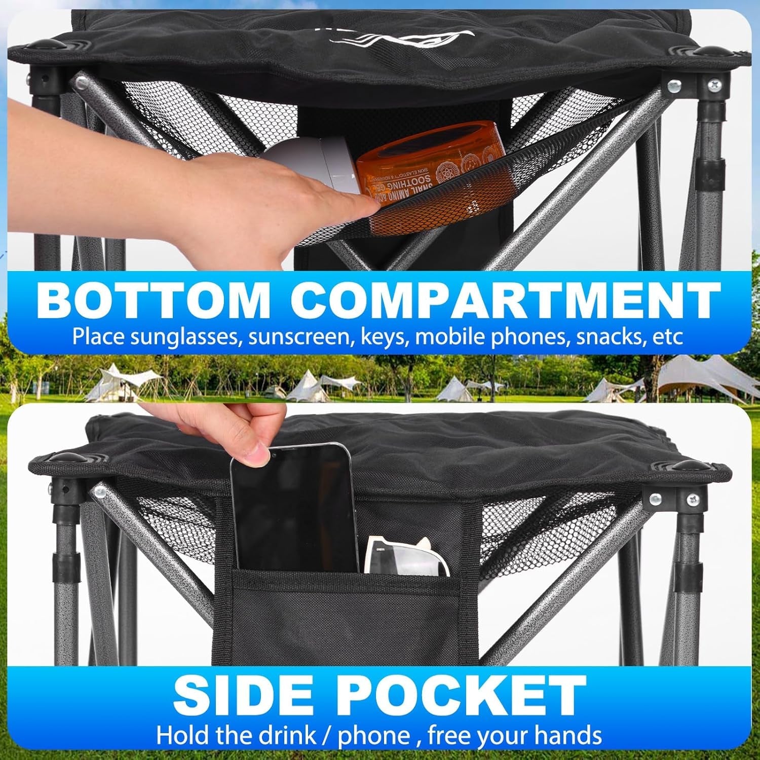 2 Pack Camping Stool Oversized Camping Foot Stool Ottoman Padded Camping Chair Foot Rest 450 Lbs Heavy Duty Camp Stool Foldable Footrest