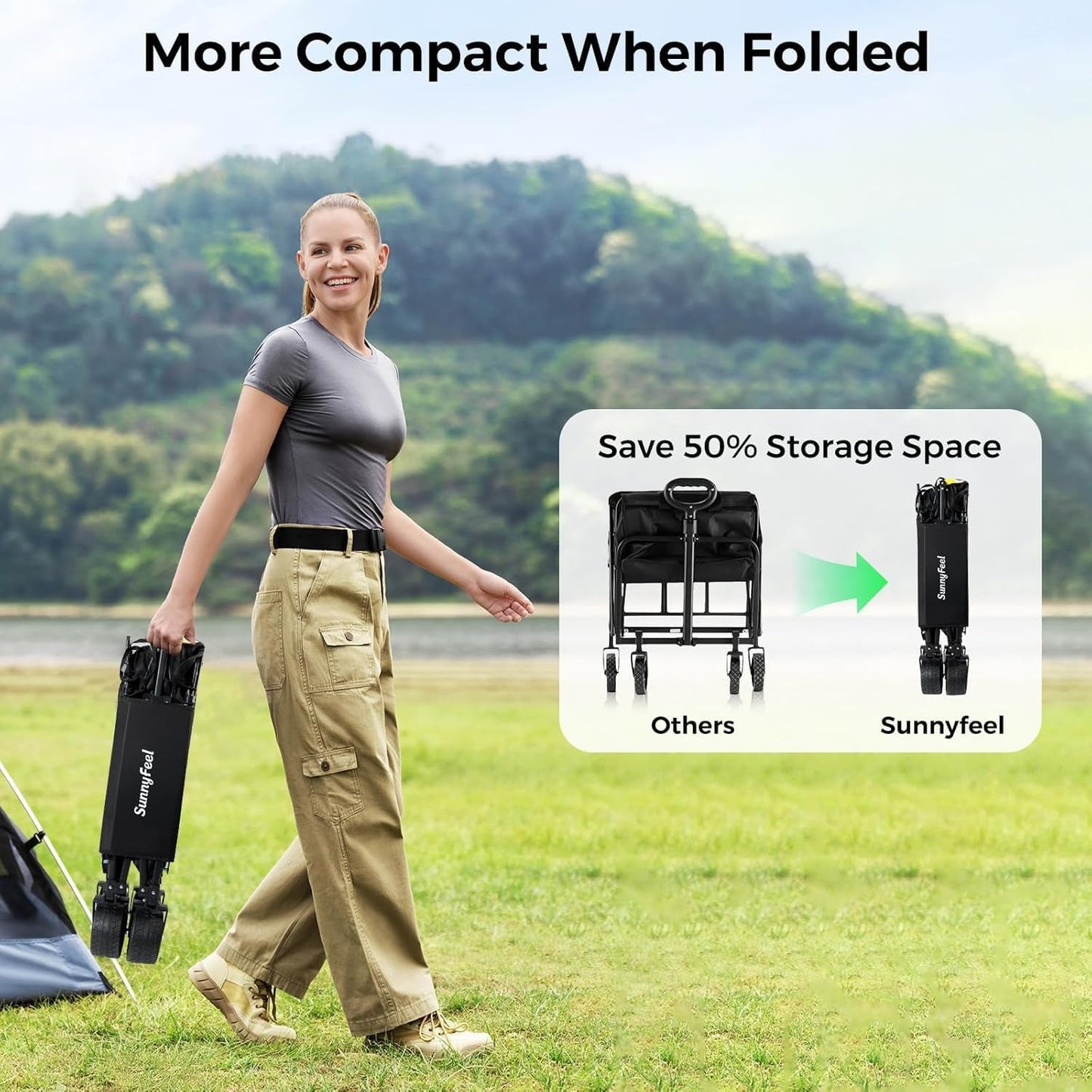 550L Double Decker Wagon with High Extender & Tailgate | 550LBS Heavy Duty Foldable Sports Wagon Cart, All-Terrain Big Wheels for Baseball/Softball, Camping, Garden, Beach, Black