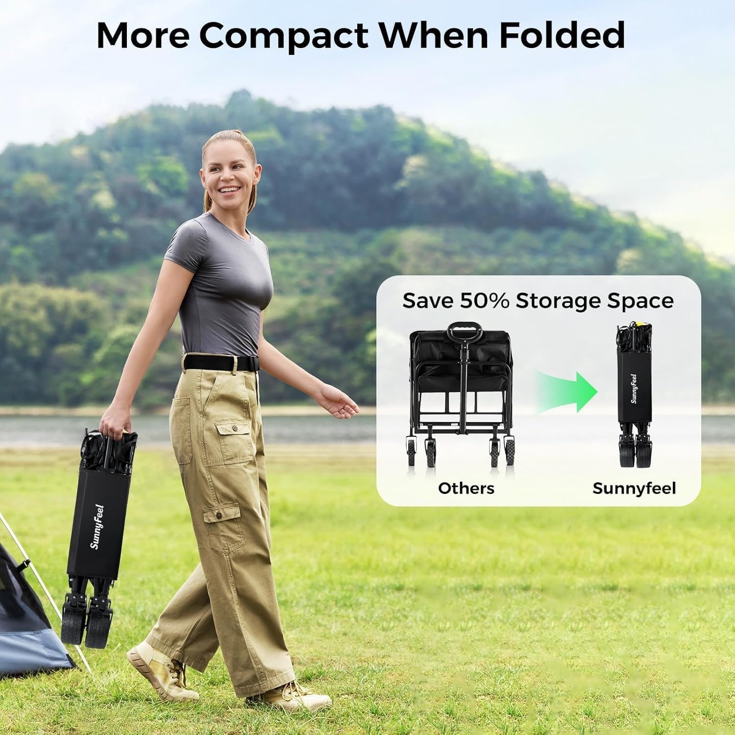 550L Double Decker Wagon with High Extender & Tailgate | 550LBS Heavy Duty Foldable Sports Wagon Cart, All-Terrain Big Wheels for Baseball/Softball, Camping, Garden, Beach, Black