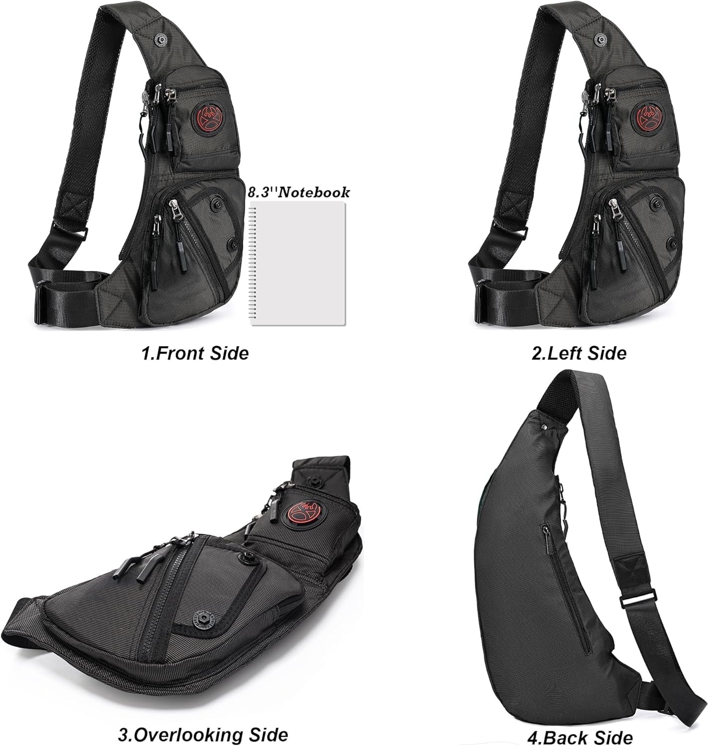 Sling Bag Chest Shoulder Backpack Crossbody Bags Casual Daypack for Men Women (Black-2620N)