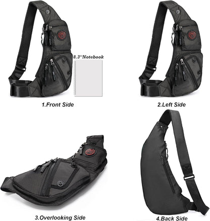 Sling Bag Chest Shoulder Backpack Crossbody Bags Casual Daypack for Men Women (Black-2620N)