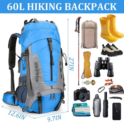 75L Hiking Backpack with Rain Cover Waterproof Camping Backpack Shoes Warehouse for Men Women, Frameless