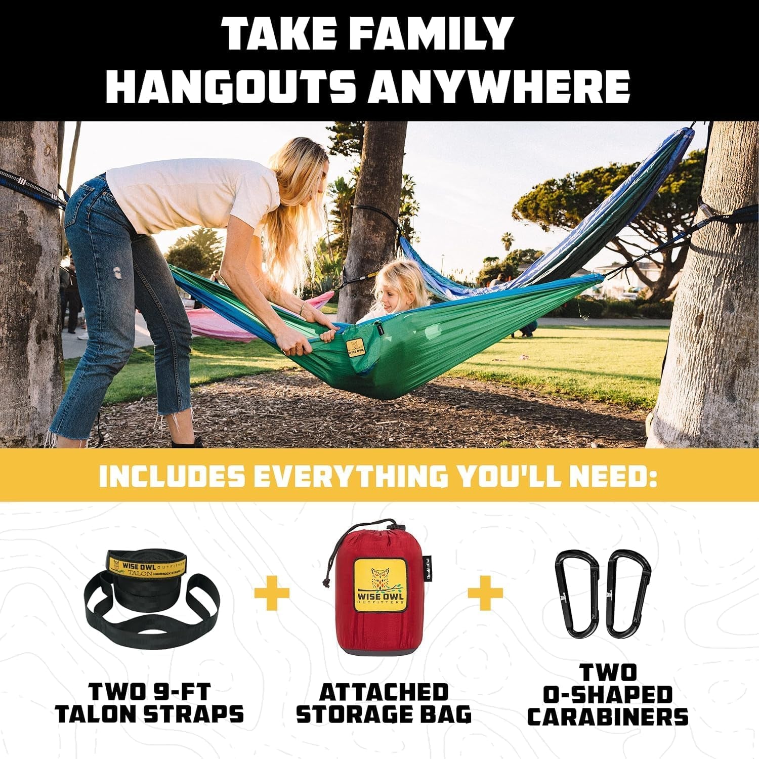Camping Hammock – up to 500Lbs Portable Hammock with Tree Straps - Travel, Backpacking, Hiking, Outdoors Camping Gear - Single or Double