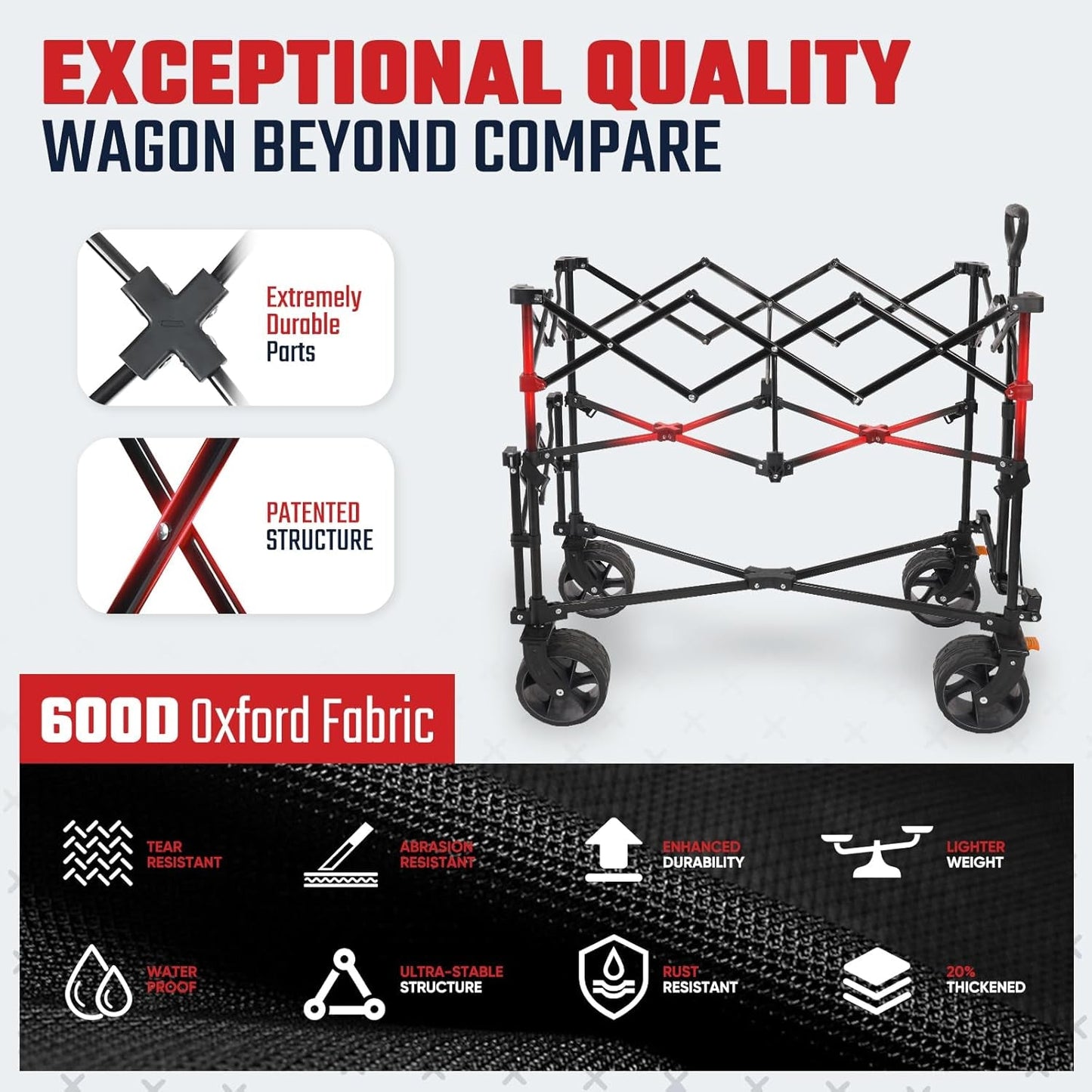 500LBS Heavy Duty Double Decker Wagon with Extender, 400L Large Capacity Collapsible Garden Cart Fits 10X10 Canopy, All-Terrain Big Wheels with Brakes, Foldable Utility Wagon for Sports, Camping