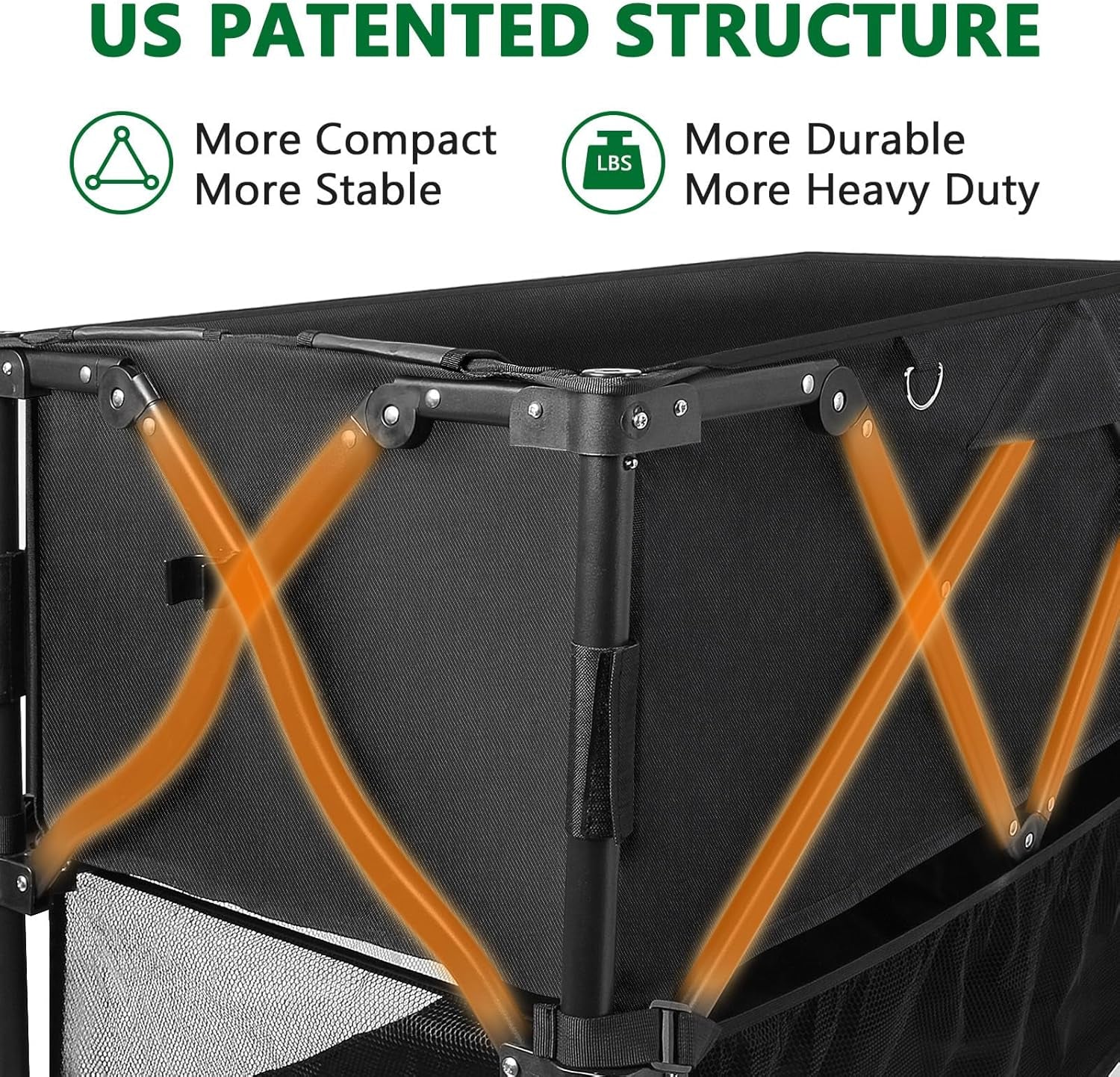 Double Decker Wagon 600Lb Capacity & 400L Collapsible Sports Wagon with Big Wheels 54" Extended Utility Folding Cart for Camping Fishing & Outdoor Use