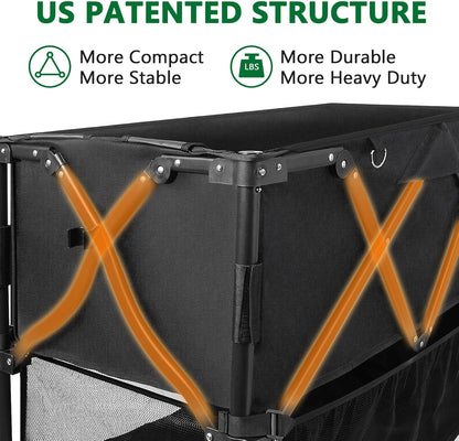 Double Decker Wagon 600Lb Capacity & 400L Collapsible Sports Wagon with Big Wheels 54" Extended Utility Folding Cart for Camping Fishing & Outdoor Use