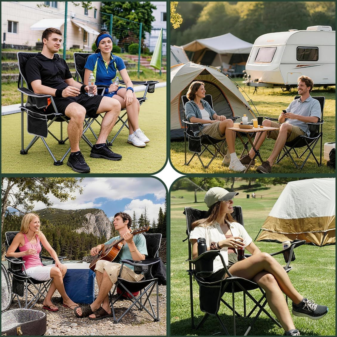 Oversized Camping Chair for Adults, Heavy Duty 500LBS Black | Padded Oversized Camping Chair with Cup Holder & Side Pocket. Portable Folding Lawn Chair for Outdoor Beach Picnic Fishing