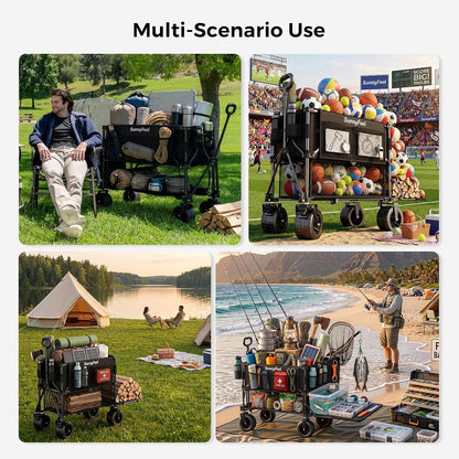 400L Large Capacity Double Decker Wagon with Tailgate | 500LBS Heavy Duty Sports Wagon, 54" Extra Long Extender Collapsible Wagon Cart, All Terrain Wheels for Garden, Beach, Black