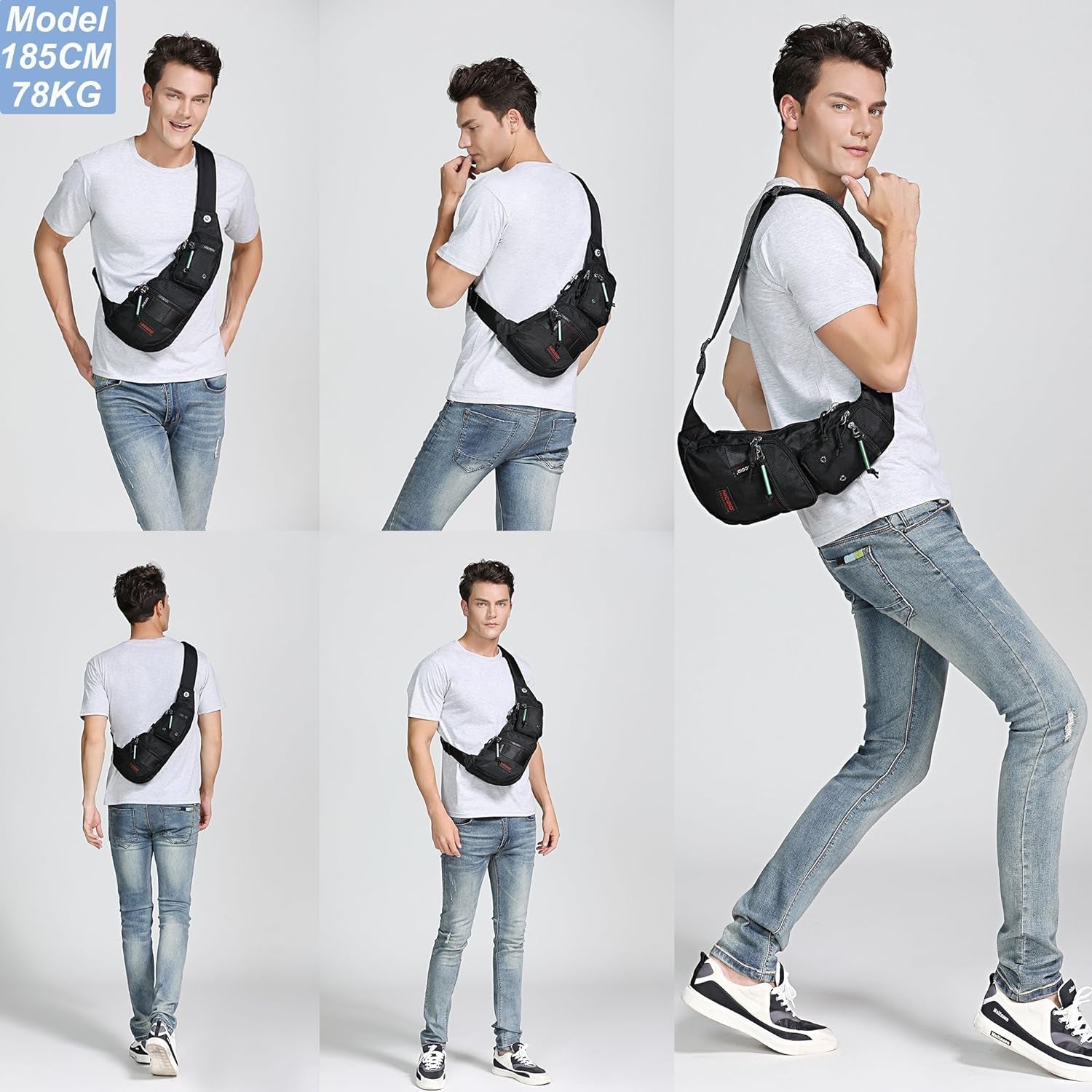 Sling Bag Chest Shoulder Backpack Crossbody Bags Casual Daypack for Men Women (Black-2854)