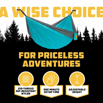 Camping Hammock – up to 500Lbs Portable Hammock with Tree Straps - Travel, Backpacking, Hiking, Outdoors Camping Gear - Single or Double