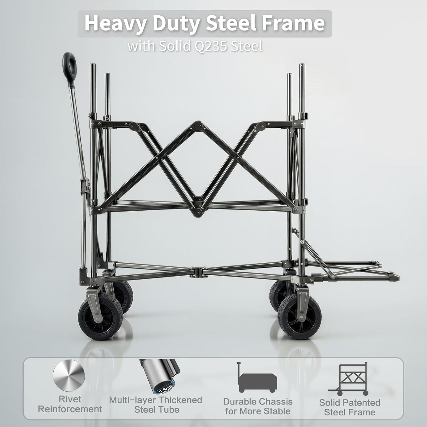 Double Decker Wagon with High Extender & Tailgate - 600L Large Capacity Heavy Duty Foldable Collapsible Wagon Cart with Big Wheels for Camping, Beach, Groceries, Sports（Grey）