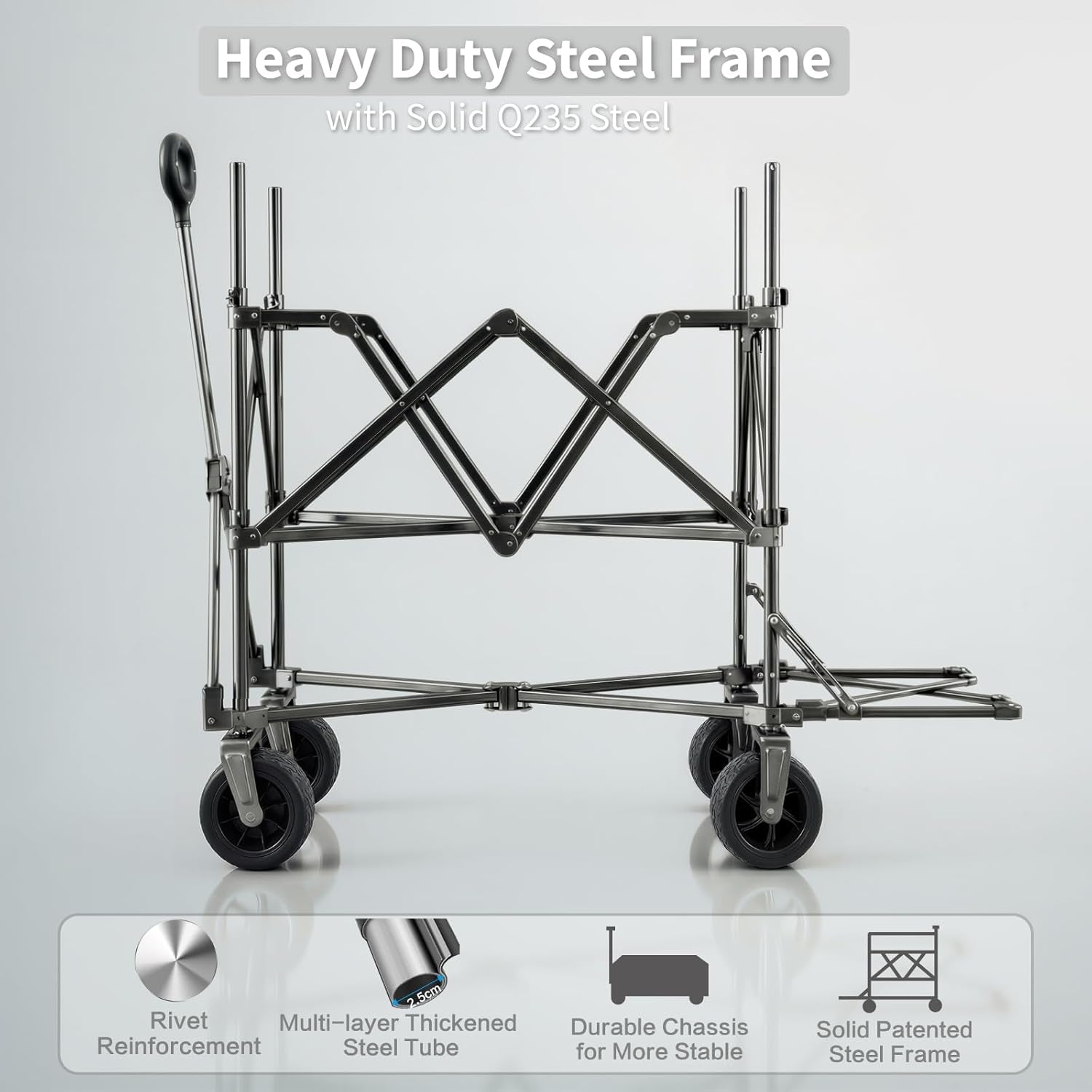 Double Decker Wagon with High Extender & Tailgate - 600L Large Capacity Heavy Duty Foldable Collapsible Wagon Cart with Big Wheels for Camping, Beach, Groceries, Sports（Grey）