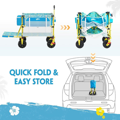 Double Decker Beach Wagon Cart, 400L Extra Large Capacity, 450Lbs Heavy Duty, 54" Extendable Tailgate, All-Terrain Wheels with Brakes, Cooler Bag, Cup Holders & Side Pockets for Beach Camping Shoping
