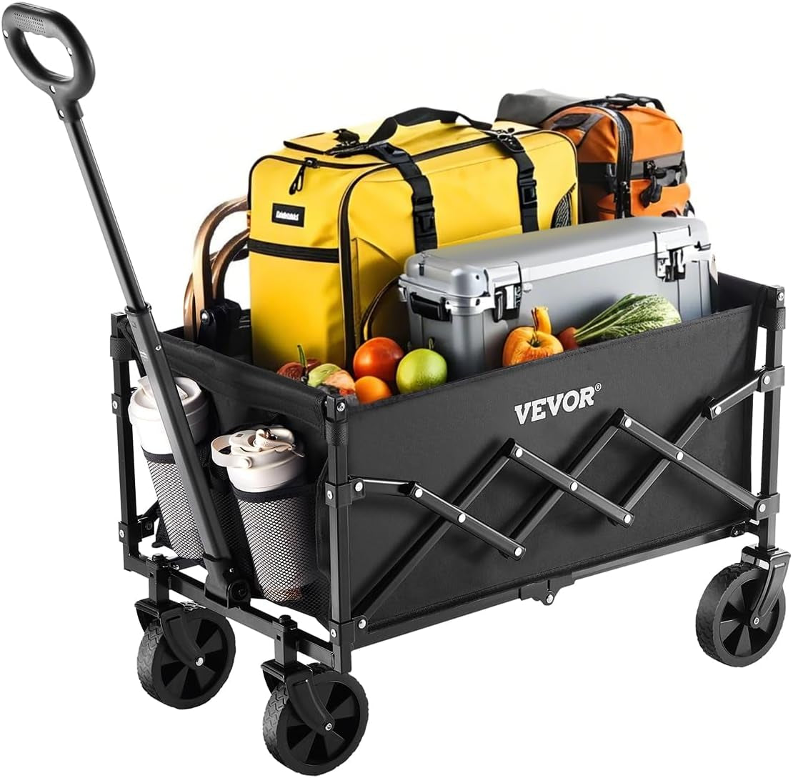Collapsible Folding Wagon with Wheels, Wagons Carts Foldable with 225Lbs Capacity, Lightweight Portable Utility Wagon Cart for Grocery Shopping Sports Camping and Garden