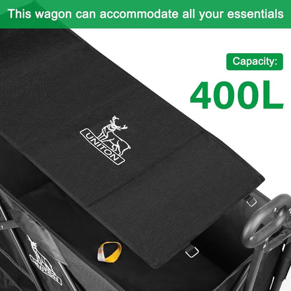 Double Decker Wagon 600Lb Capacity & 400L Collapsible Sports Wagon with Big Wheels 54" Extended Utility Folding Cart for Camping Fishing & Outdoor Use