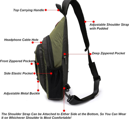 Sling Bag Chest Shoulder Backpack Crossbody Bags for Tablet Laptop Outdoor Hiking Men Women