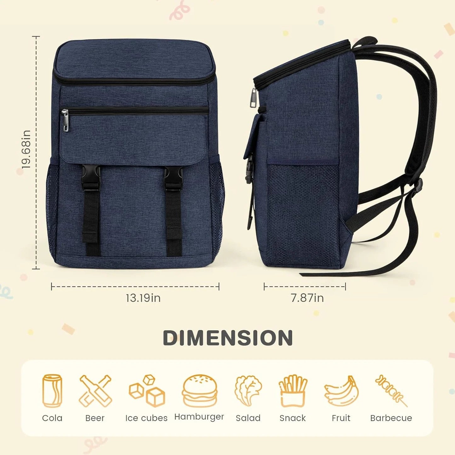 Camping Cooler Backpack 50 Can, Large Capacity Cooler Bag Insulated Compartments Thermal Pocket, Leakproof & Lightweight Travel Cooler Bag, Waterproof Picnic Camping Beach Bag, Blue