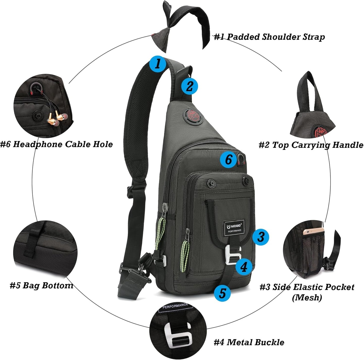 Sling Bag Chest Shoulder Backpack Crossbody Bags for Tablet Laptop Outdoor Hiking Men Women