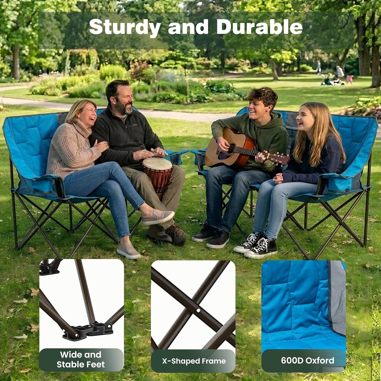 Folding Double Camping Chair, Oversized Loveseat Chair, Heavy Duty Portable/Foldable Lawn Chair with Storage for Outside/Outdoor/Travel/Picnic, Fold up Camp Chairs for Adults 2 People
