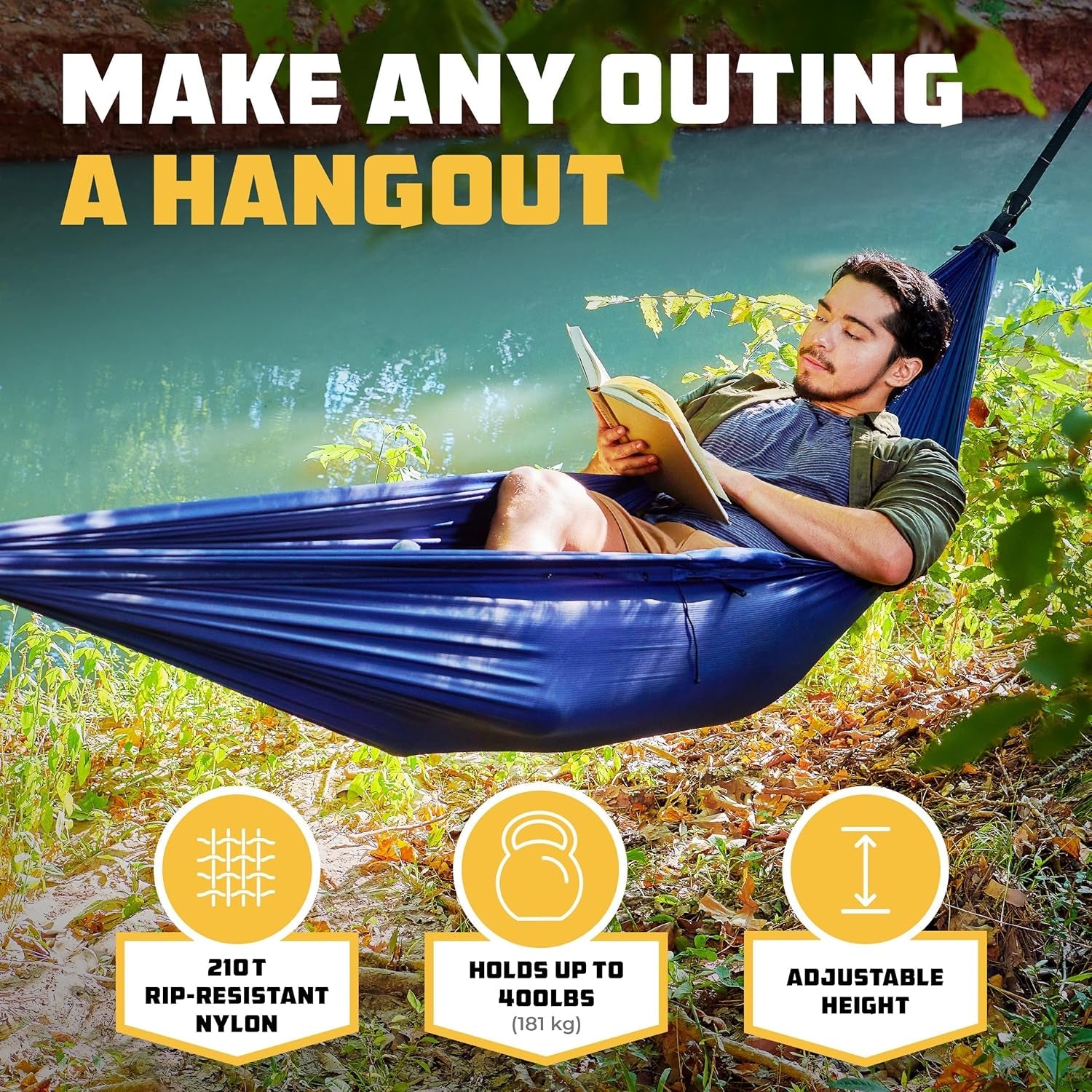 Camping Hammock – up to 500Lbs Portable Hammock with Tree Straps - Travel, Backpacking, Hiking, Outdoors Camping Gear - Single or Double