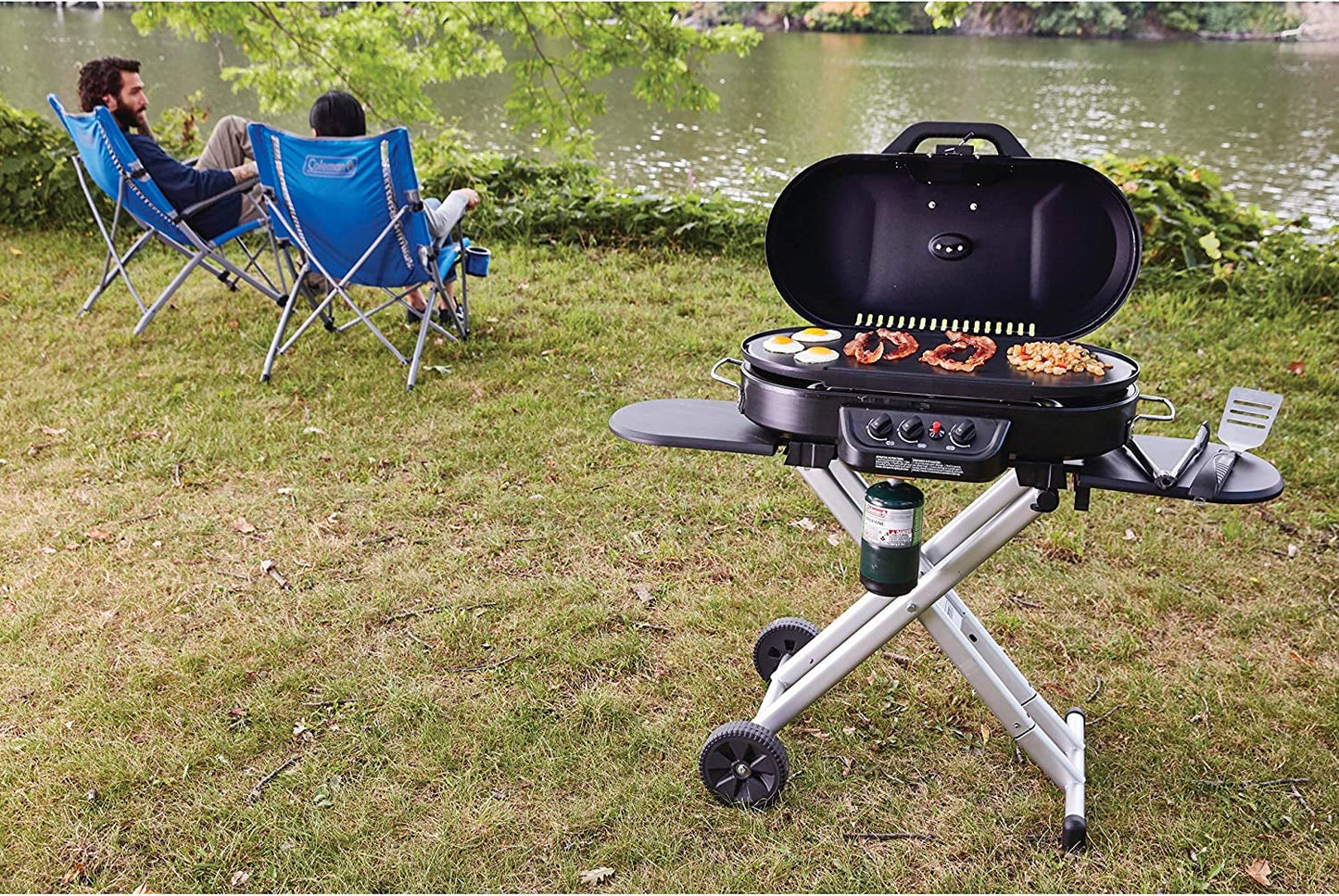 Coleman Roadtrip 285 Portable Stand-Up Propane Grill with 3 Adjustable Burners & Instastart Ignition, 20,000 Btus of Power for Outdoor Cooking, Camping, Tailgating, Grilling, Bbqs, & More