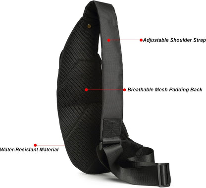 Sling Bag Chest Shoulder Backpack Crossbody Bags Casual Daypack for Men Women (Black-2854)