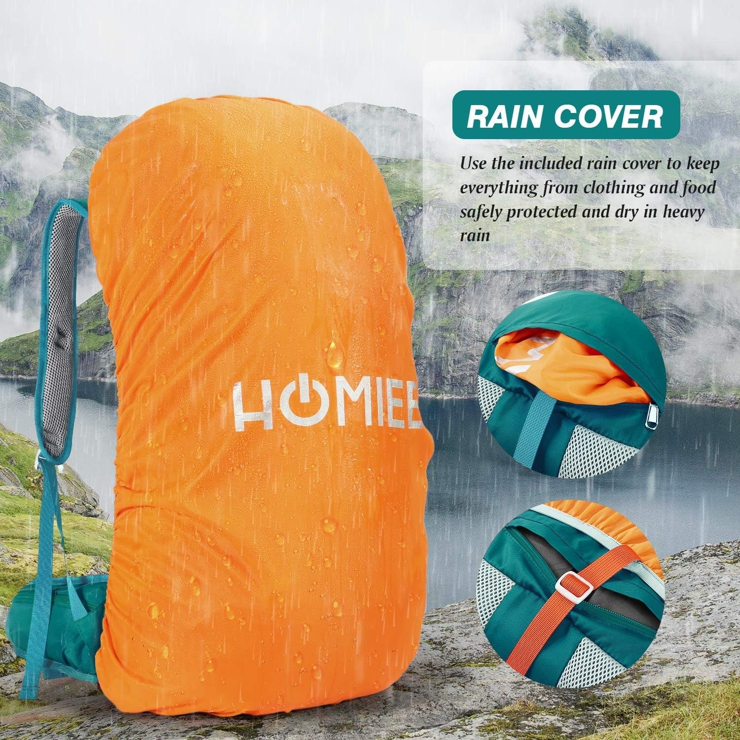 50L Hiking Backpack Travel Bag Waterproof Camping Rucksack with Rain Cover Lightweight Backpacking Backpack