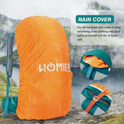 50L Hiking Backpack Travel Bag Waterproof Camping Rucksack with Rain Cover Lightweight Backpacking Backpack